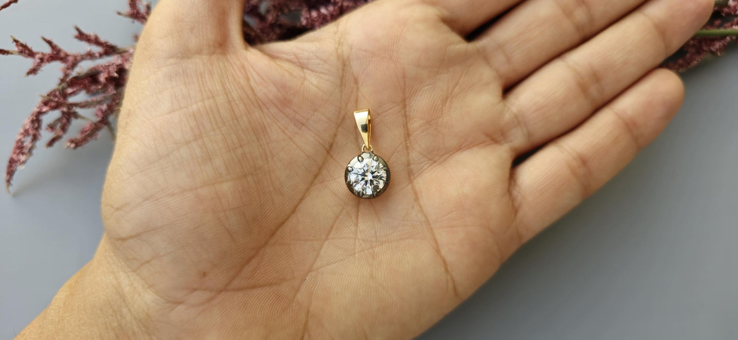 Round Cut Moissanite Pendant, Collet set Georgian cut down Button back set Pendant without chain.