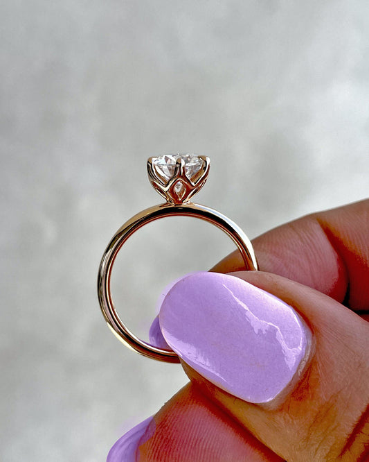 Tulip Lotus Prong Round Moissanite Solitaire Engagement Ring,flower basket  Promise\proposal Ring.