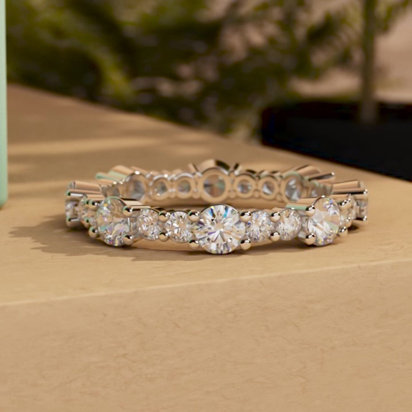 Round Cut Moissanite Wedding Band, stackable Bridal ring available in 18k\14k\10k and White\Yellow\Rose Gold, Silver, Platinum