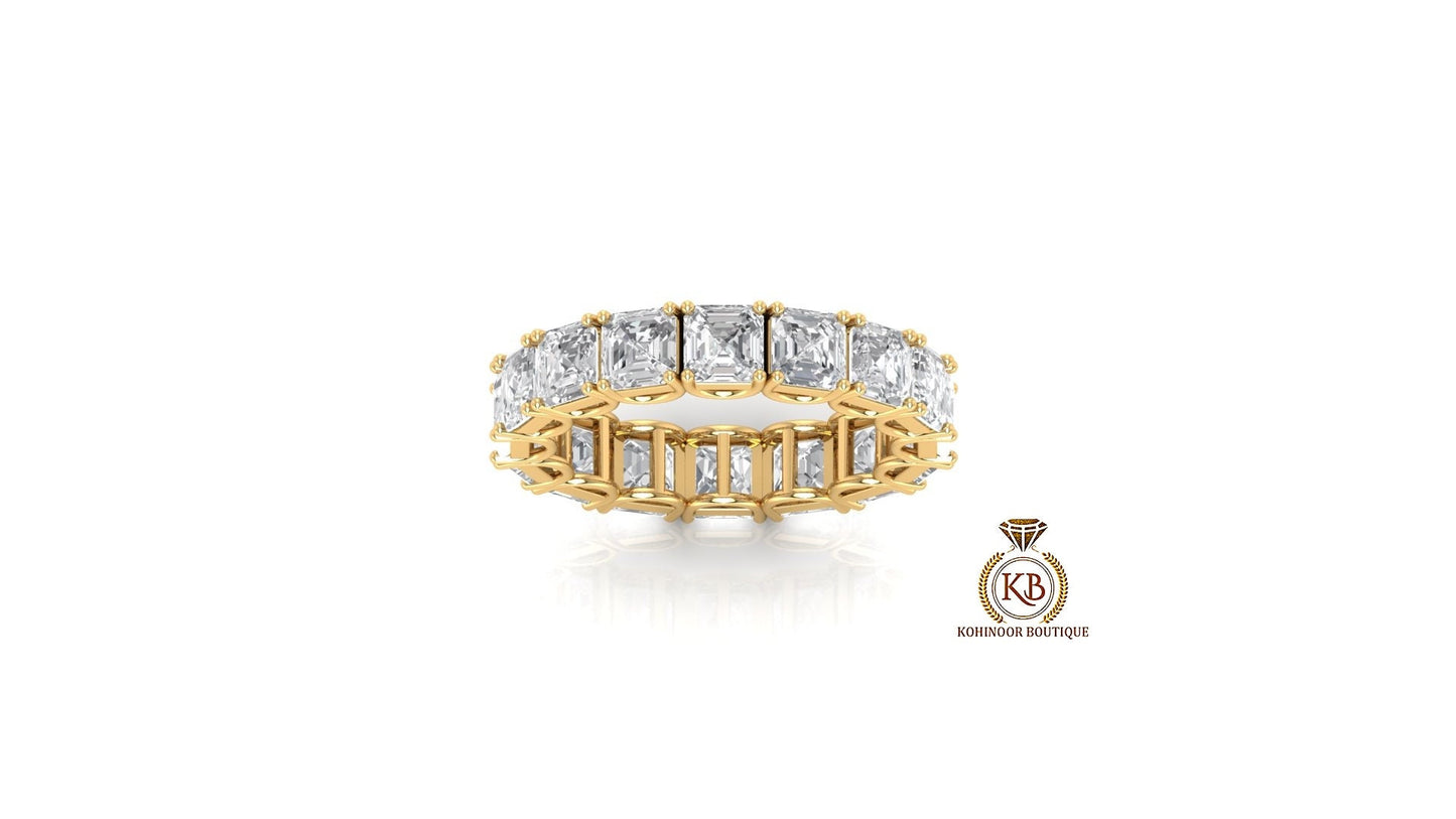 Asscher Octagon Cut Moissanite Half\Full Eternity Infinity statement Bridal stackable wedding band in White\Yellow\Rose Gold