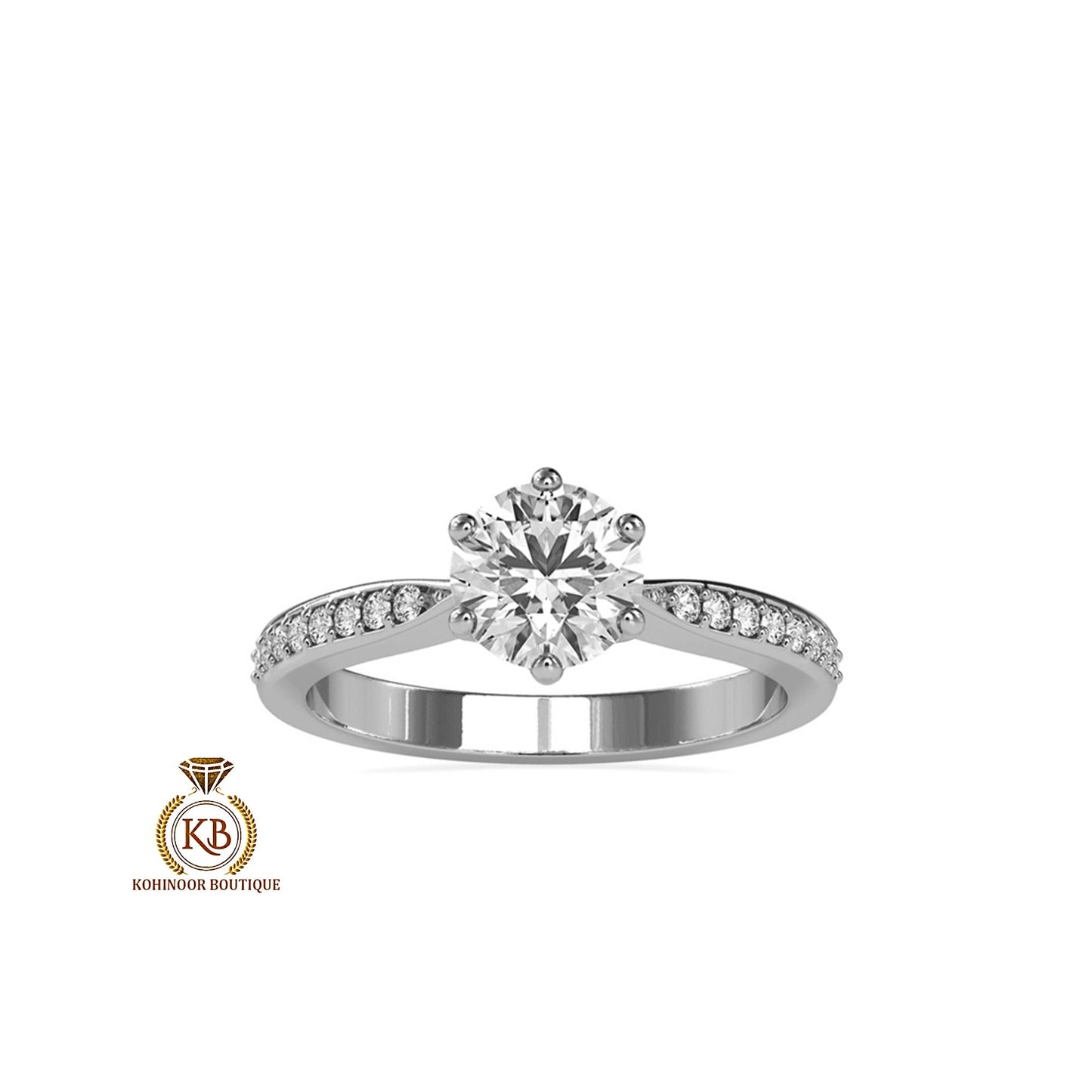 Round Cut classic Solitaire with side pave band Moissanite Engagement\Wedding\Mother Ring in 18k\14k\10k