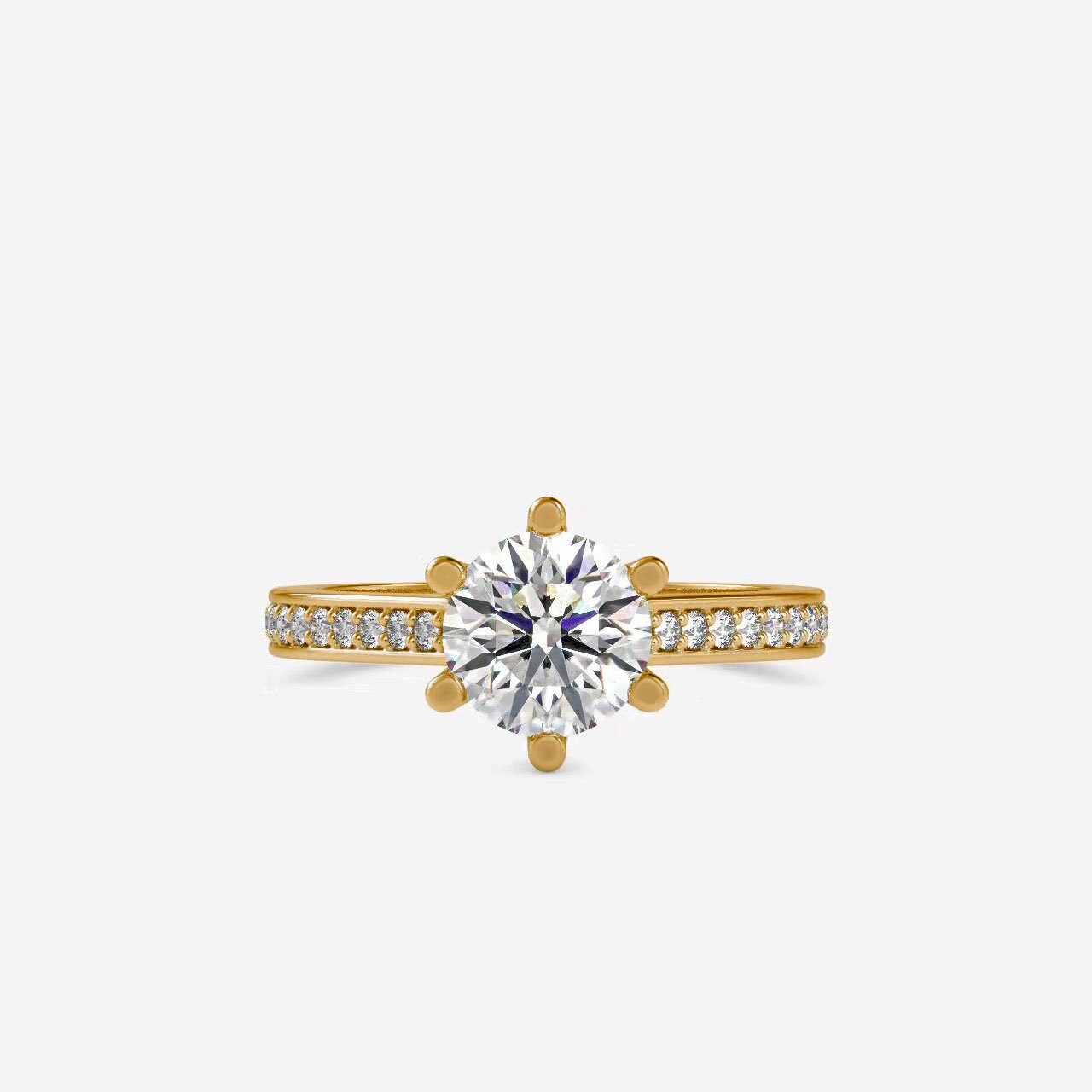 Round cut  Classic Cathedral set Moissanite with side pave Solitaire Engagement ring, Proposal Promise Ring in White\Yellow\Rose Gold