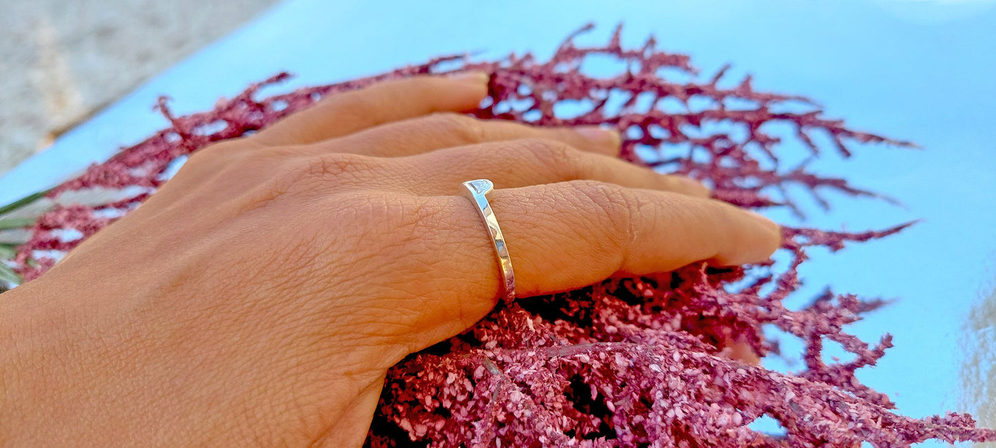 Half Moon Natural Diamond Bezel set Minimalist Solitaire Engagement ring, SGL certified, ring for her women, gift for wife, stackable ring.