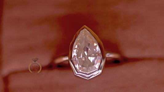 Step Cut Pear Moissanite Bezel Set Solitaire Engagement ring, art deco ring, ring for her, gift for women