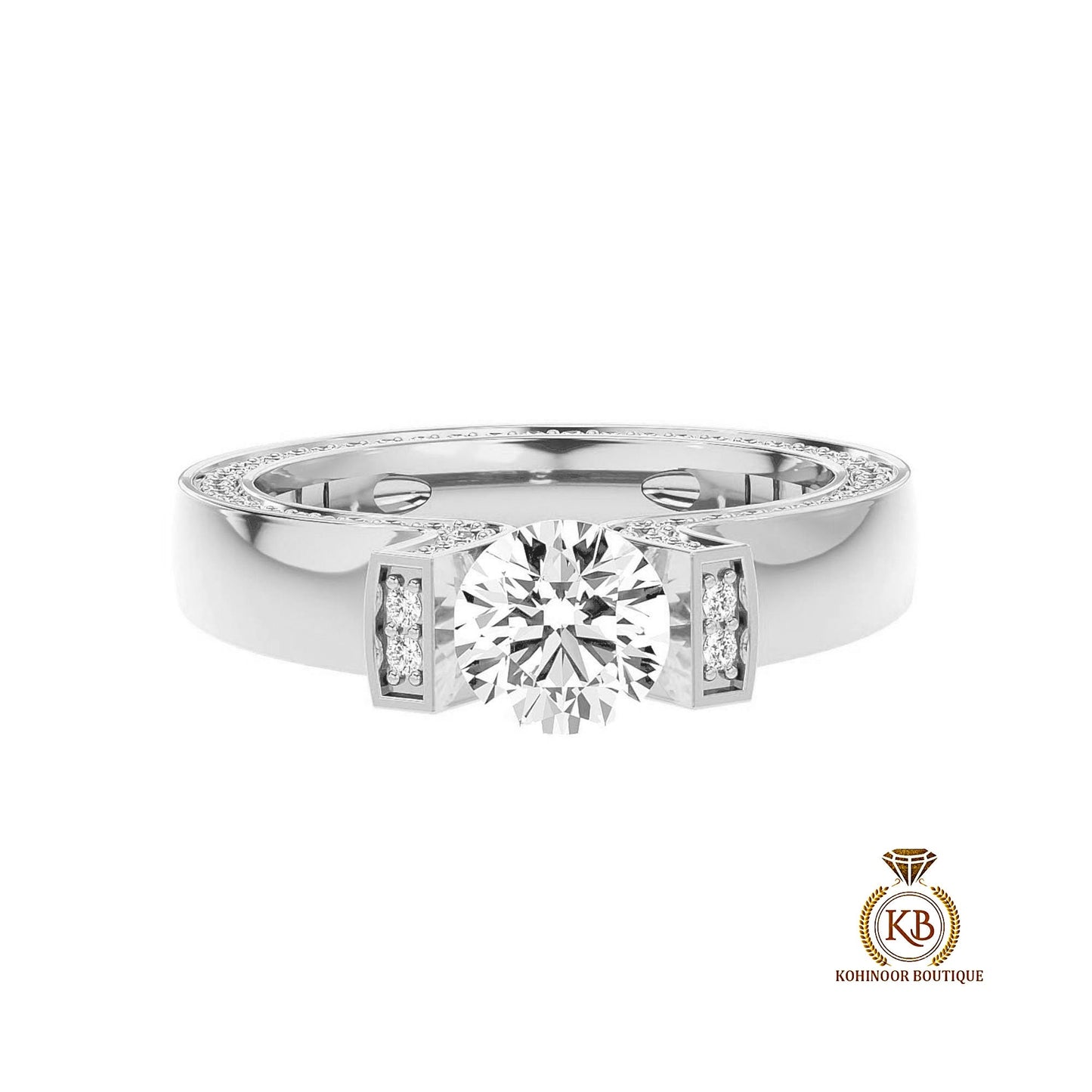 Round Cut Tension set Encrusted Moissanite Front Pave Engagement\Proposal\Anniversary\Wedding Ring for Men\Women\Unisex Band