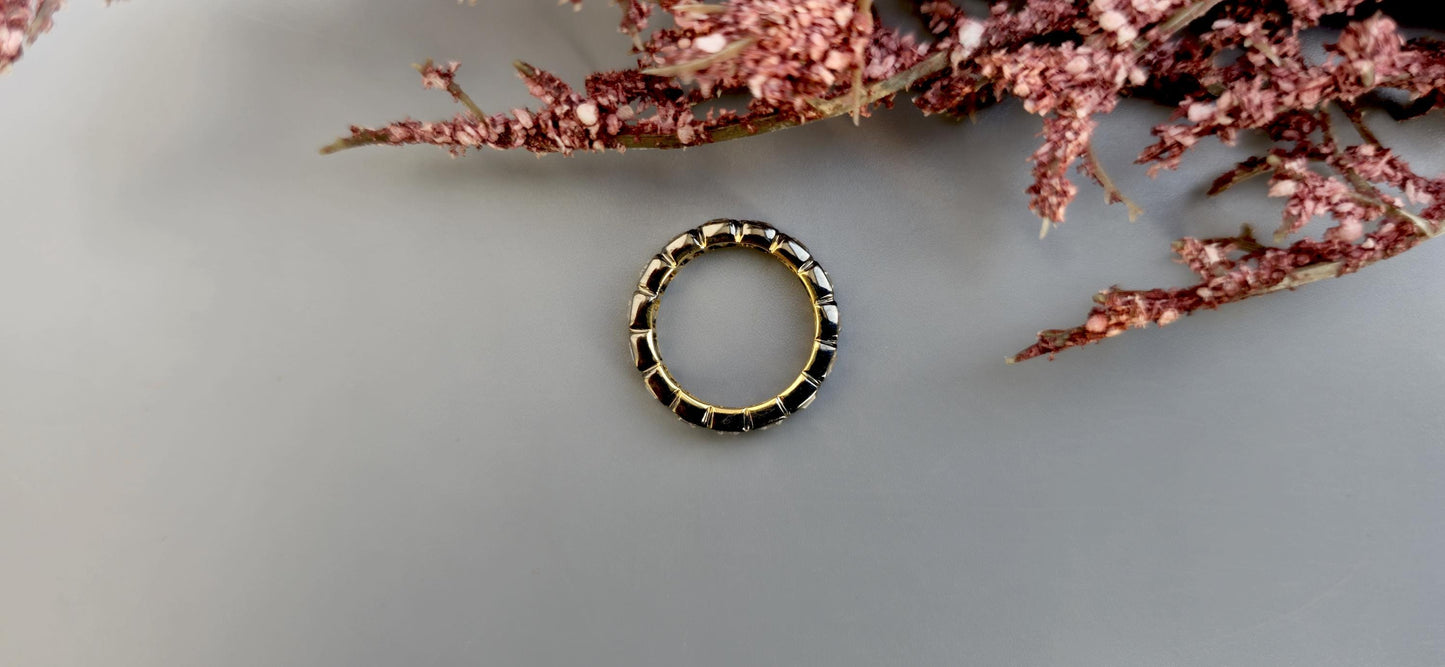 Asscher Cut Lab grown diamond Wedding band in blackened gold, Full\Half Eternity Ring, Stackable Ring, Georgian antique eternity ring