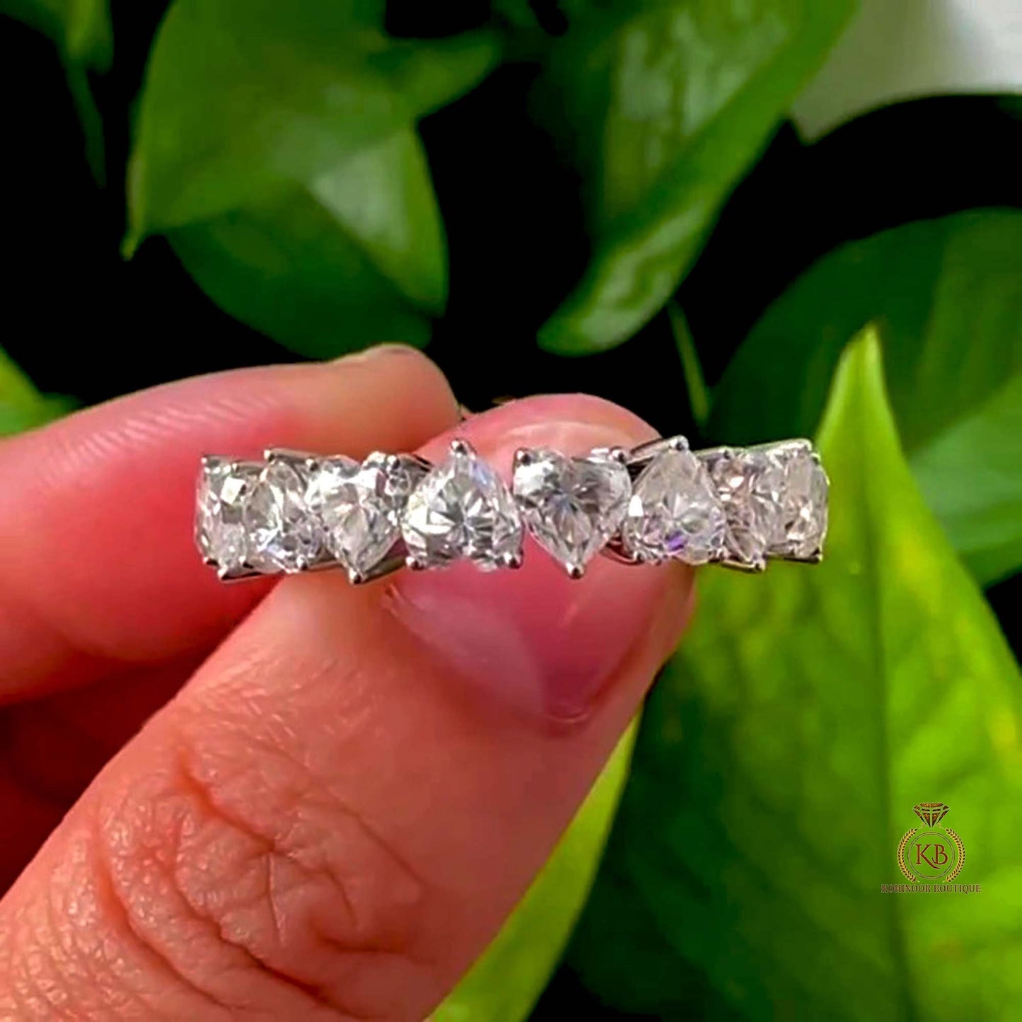 Heart Cut Moissanite Half\Full Eternity Wedding Band,Bridal stackable,Statement ring in White\Yellow\Rose Gold,Anniversary Gift