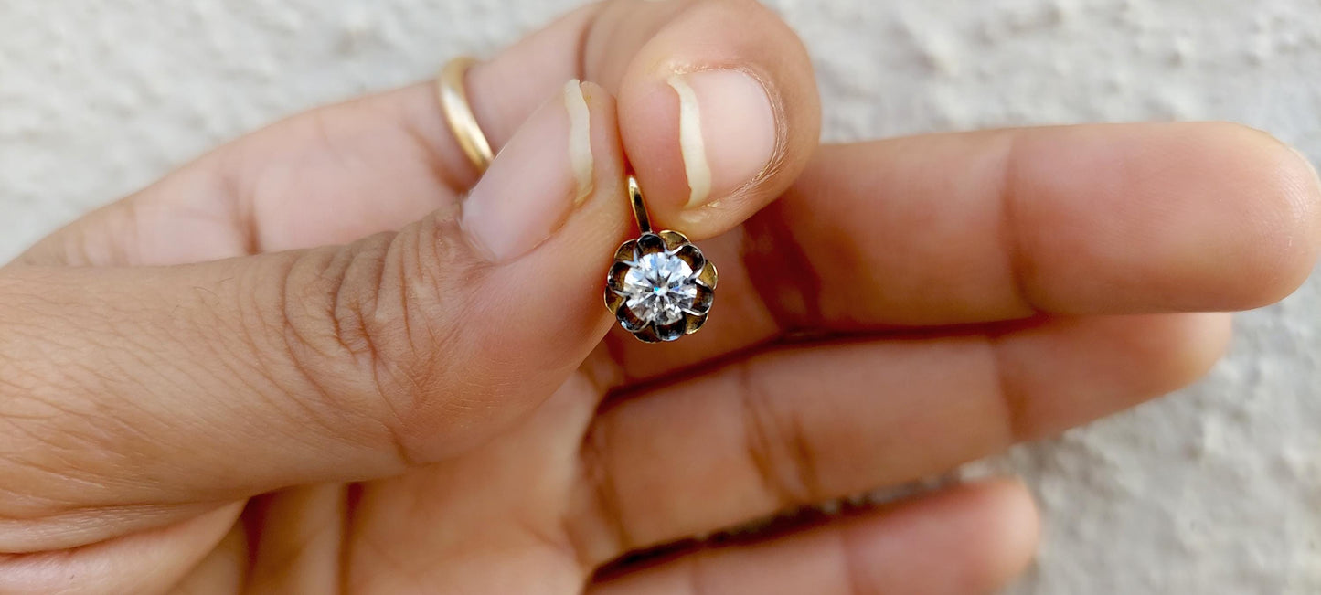 Round Moissanite Scallop Pendant, Vintage Edwardian Antique Pendant without chain, Wedding Pendant, Anniversary Gift