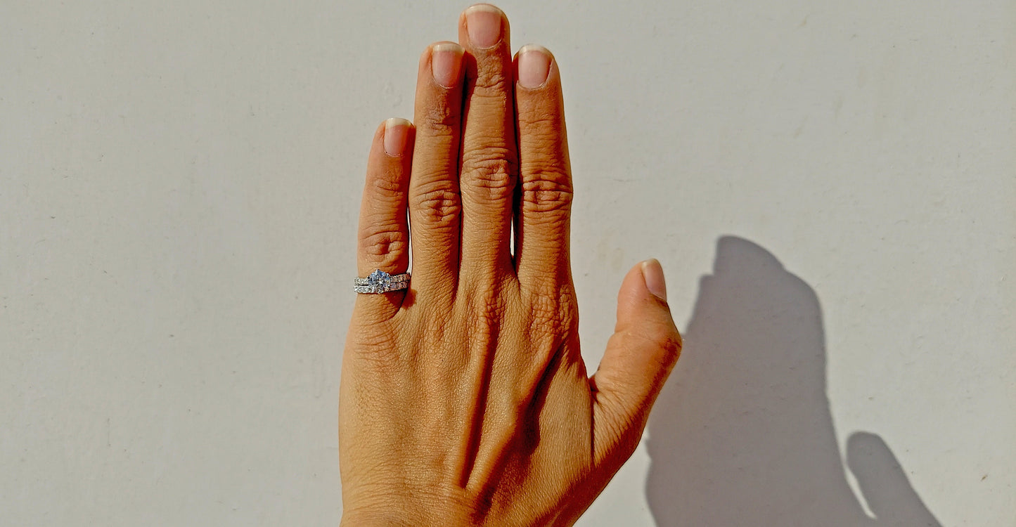 Tulip Lotus Prong French Pave Band Round Moissanite Bridal Set, flower basket , Petal Prongs, Promise\proposal Ring.