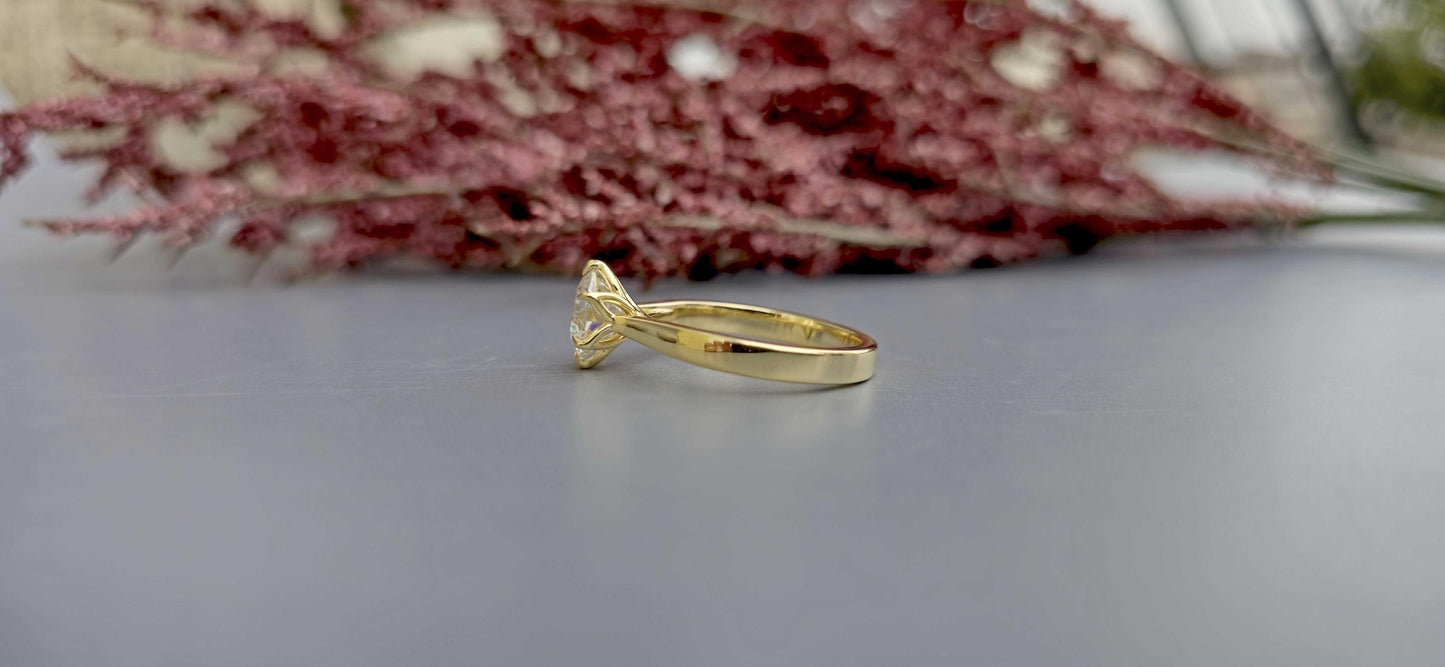 Tulip Lotus Prong Round Moissanite Solitaire Engagement Ring, flower basket  Promise\proposal Ring.