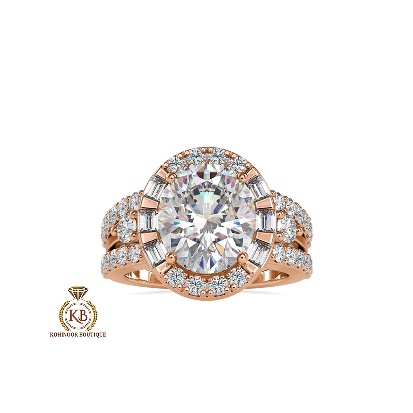 Oval halo with side pave Double Band  Moissanite Engagement\Wedding\Mother Ring in 18k\14k\10k