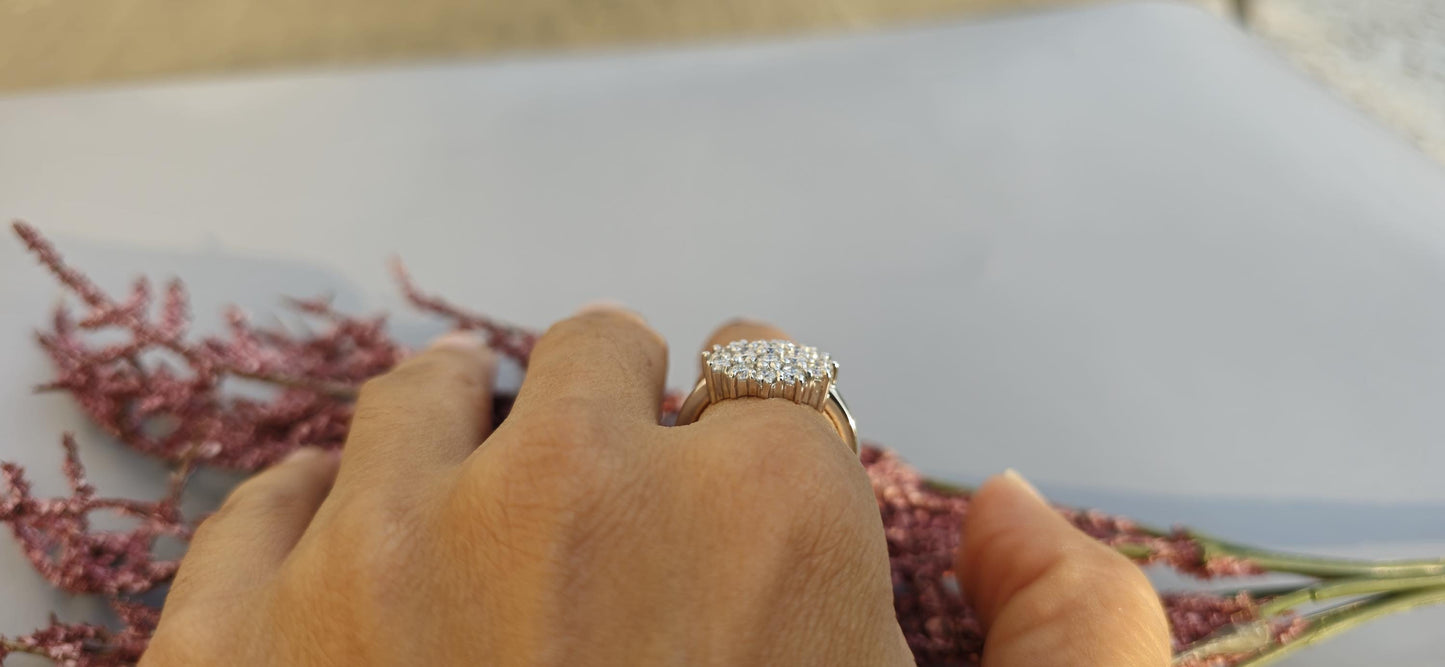 Double halo Cluster Art Deco Moissanite Floral Flush Set Engagement ring, statement ring, Right hand ring, cocktail ring, ring for women