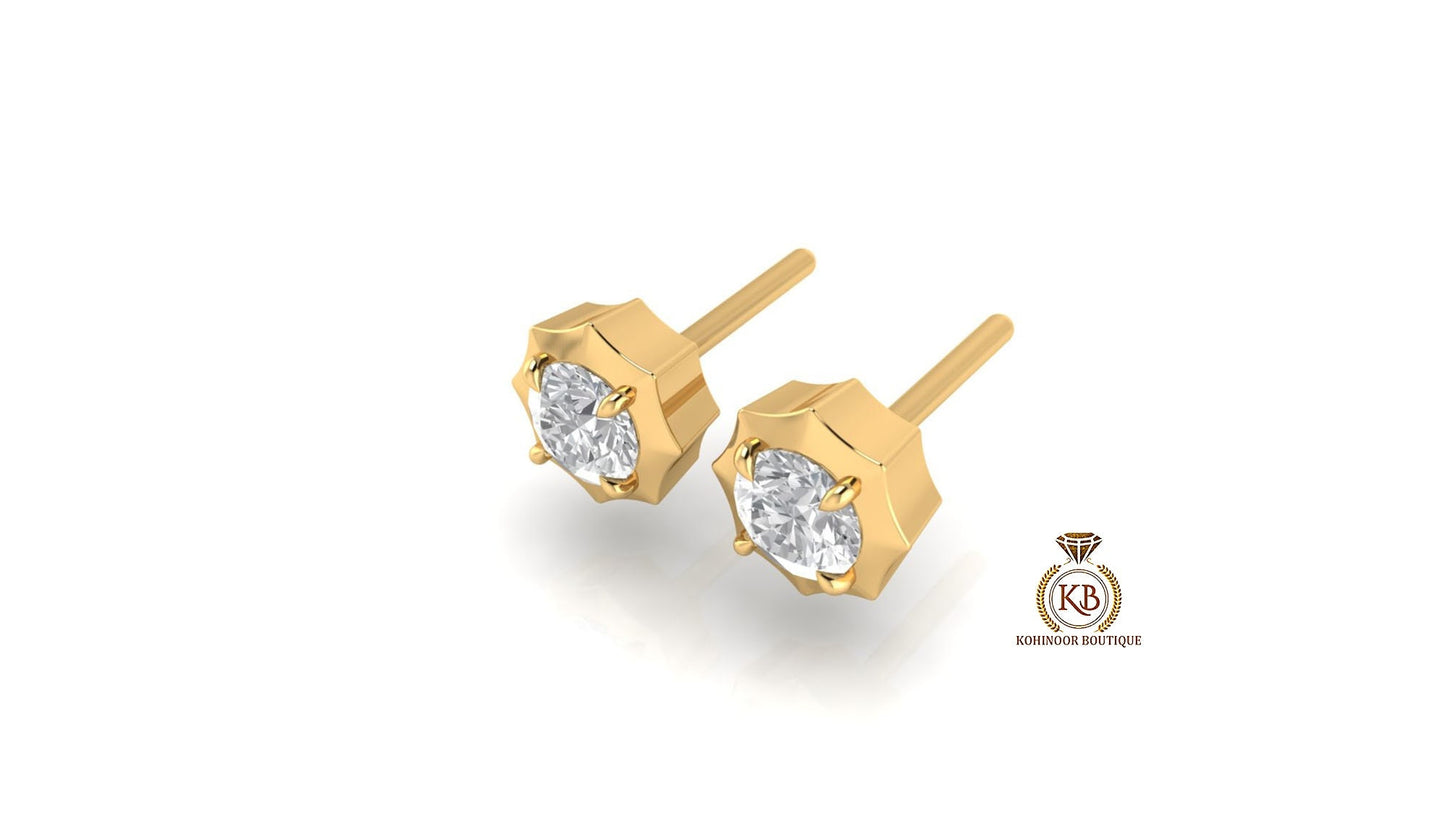 Round Cut Moissanite Georgian cut down setting, Solitaire Stud Earrings, Wedding Earrings,Push Back Earrings,Anniversary Studs
