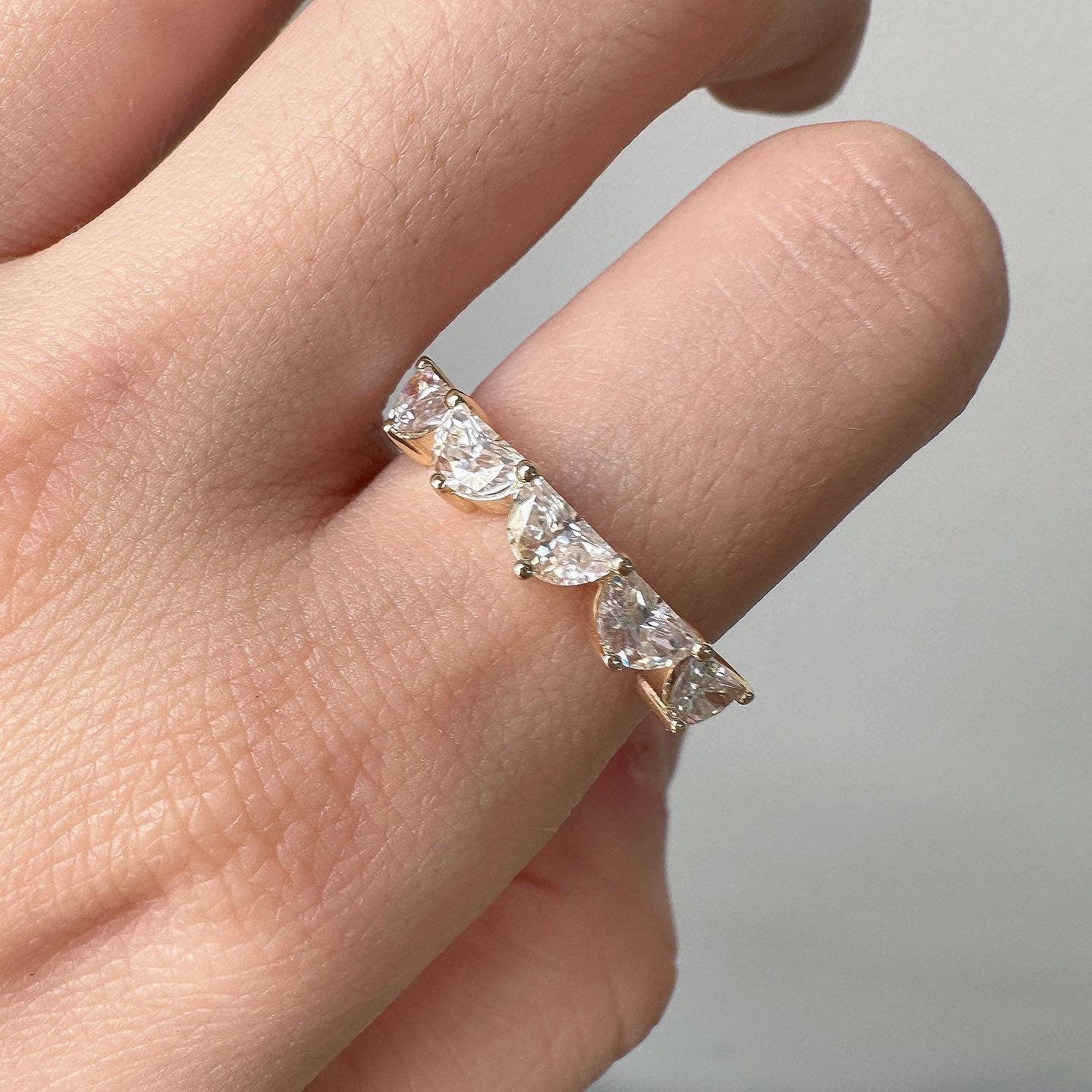 Half Moon Lace moissanite 5 stone Wedding anniversary ring, Half Eternity Dainty Distance Band , Stackable ring, Anniversary gift for her