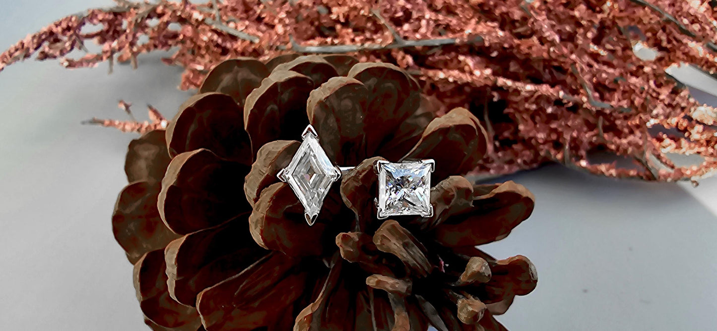 Toi Et Moi Lozenge & Princess cut colorless moissanite two stone Engagement\wedding\promise\proposal ring, gift for her