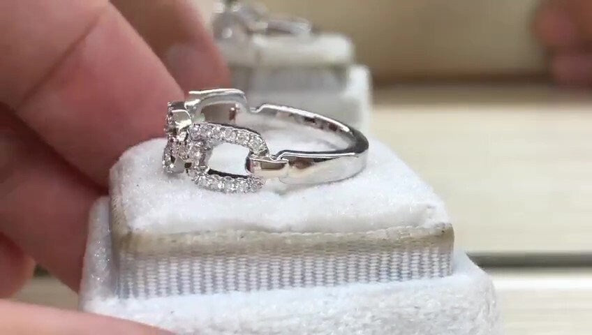 Moissanite Chain Link Ring, Half Eternity Stackable Band, Miami Cuban Curb Band Real Solid Gold, UNISEX Ring, Hip Hop Style, wedding band