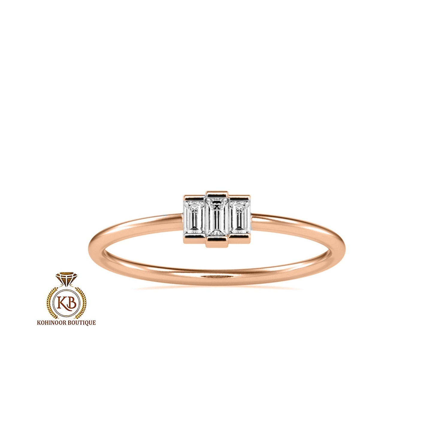 Baguette Moissanite 3 stone engagement ring, Chic statement ring, minimalist daily wear right hand ring, boho stackable ring