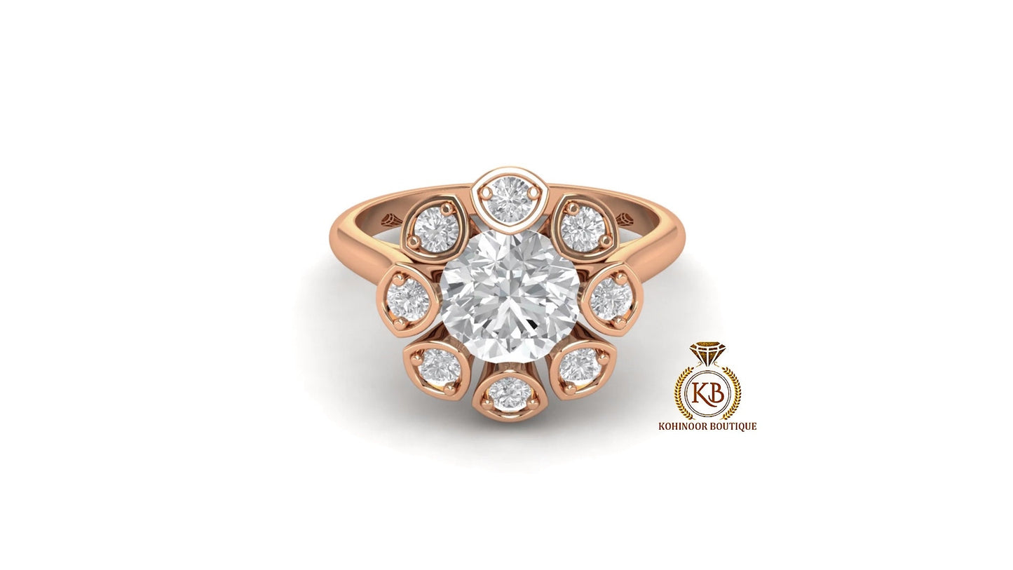 Cluster Art Deco Moissanite Floral Vintage Edwardian Engagement ring, statement ring, right hand ring, cocktail ring, ring for women