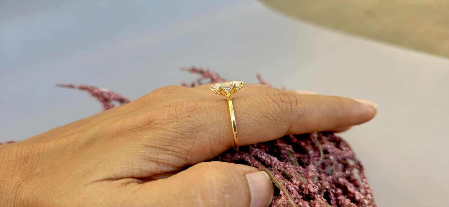 Marquise Cut Hidden Halo Tulip floral basket, IGI certified Lab grown diamond Engagement Ring, Anniversary gift for wife, Ring for women