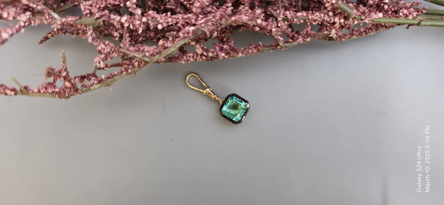 Asscher Cut Lab grown Pariba Tourmaline Pendant,Collet set Georgian cut down set Pendant, Wedding Pendant, Anniversary Gift