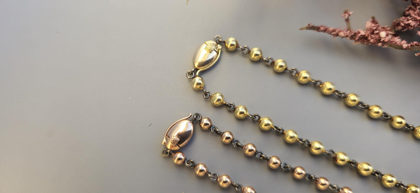 4 mm Ball n Chain Necklace with 1 moissanite blackened gold links, Vintage Edwardian Antique necklace, Anniversary Gift, necklace for women