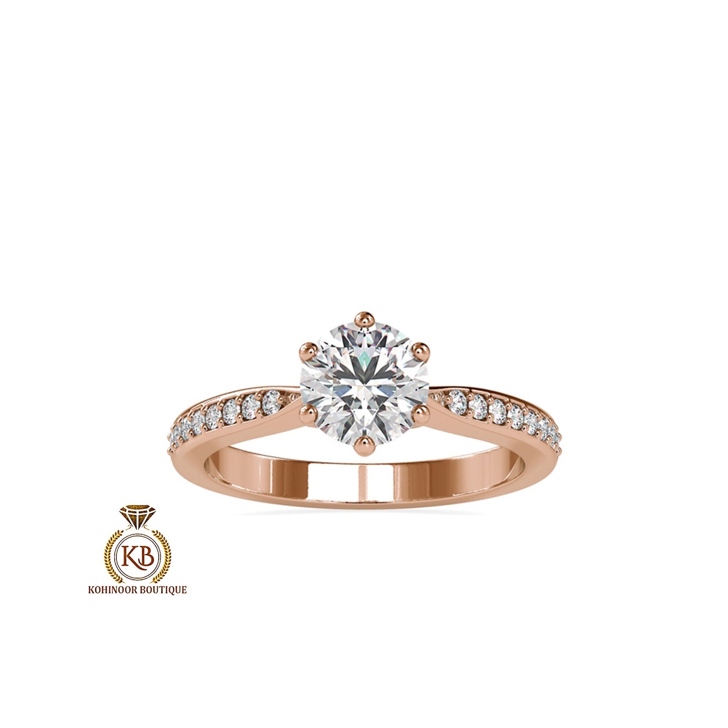 Round Cut classic Solitaire with side pave band Moissanite Engagement\Wedding\Mother Ring in 18k\14k\10k