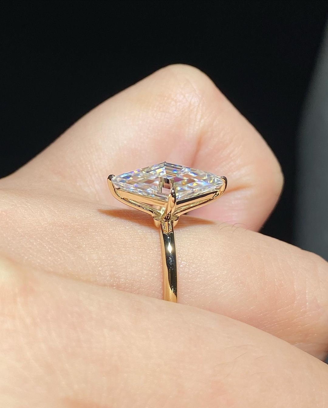Step Cut Lozenge Cut moissanite Solitaire Engagement Ring, Gift for her, Rings for women, Promise ring, Proposal Ring