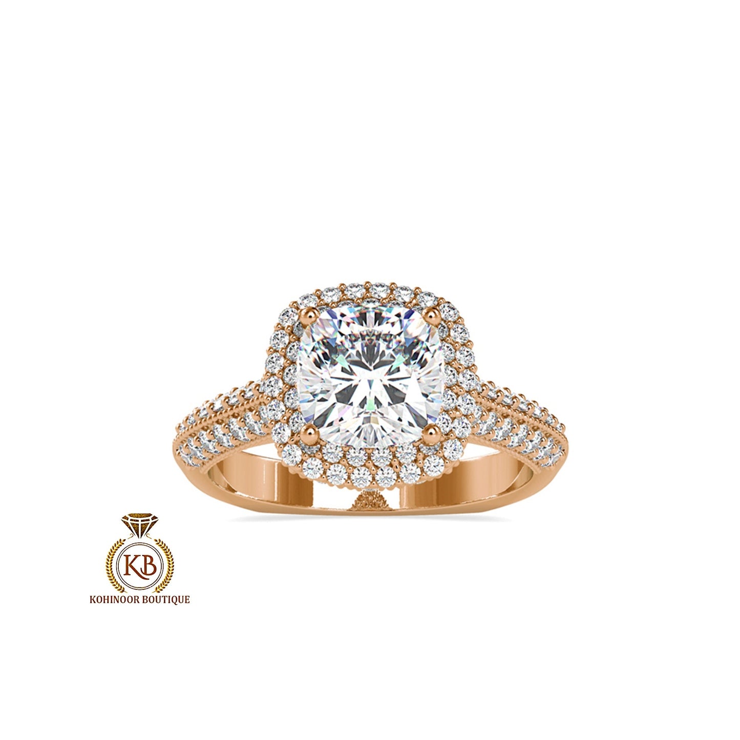 Vintage Cushion Cut Cathedral set Moissanite Double Halo double side pave milgrain pave basket and band art deco Engagement ring