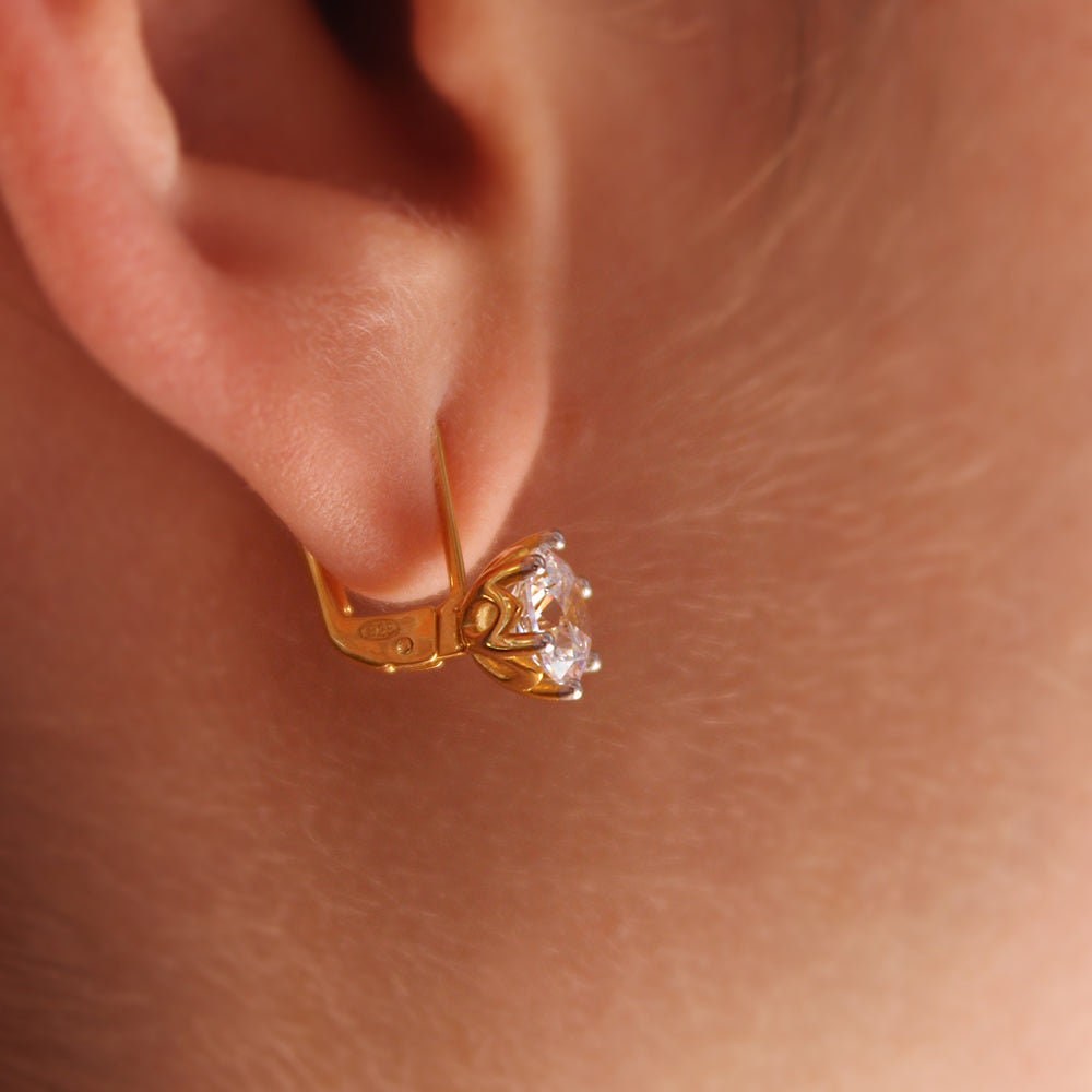 Tulip drop earrings, Lotus petal basket set Round Moissanite Hang on a Huggie Drop Earrings for women 10k\14k\18k White\Yellow\Rose Gold