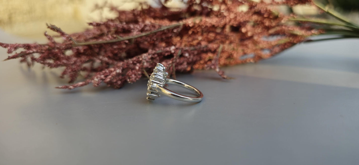 Double halo Cluster Art Deco Moissanite Floral Flush Set Engagement ring, statement ring, Right hand ring, cocktail ring, ring for women
