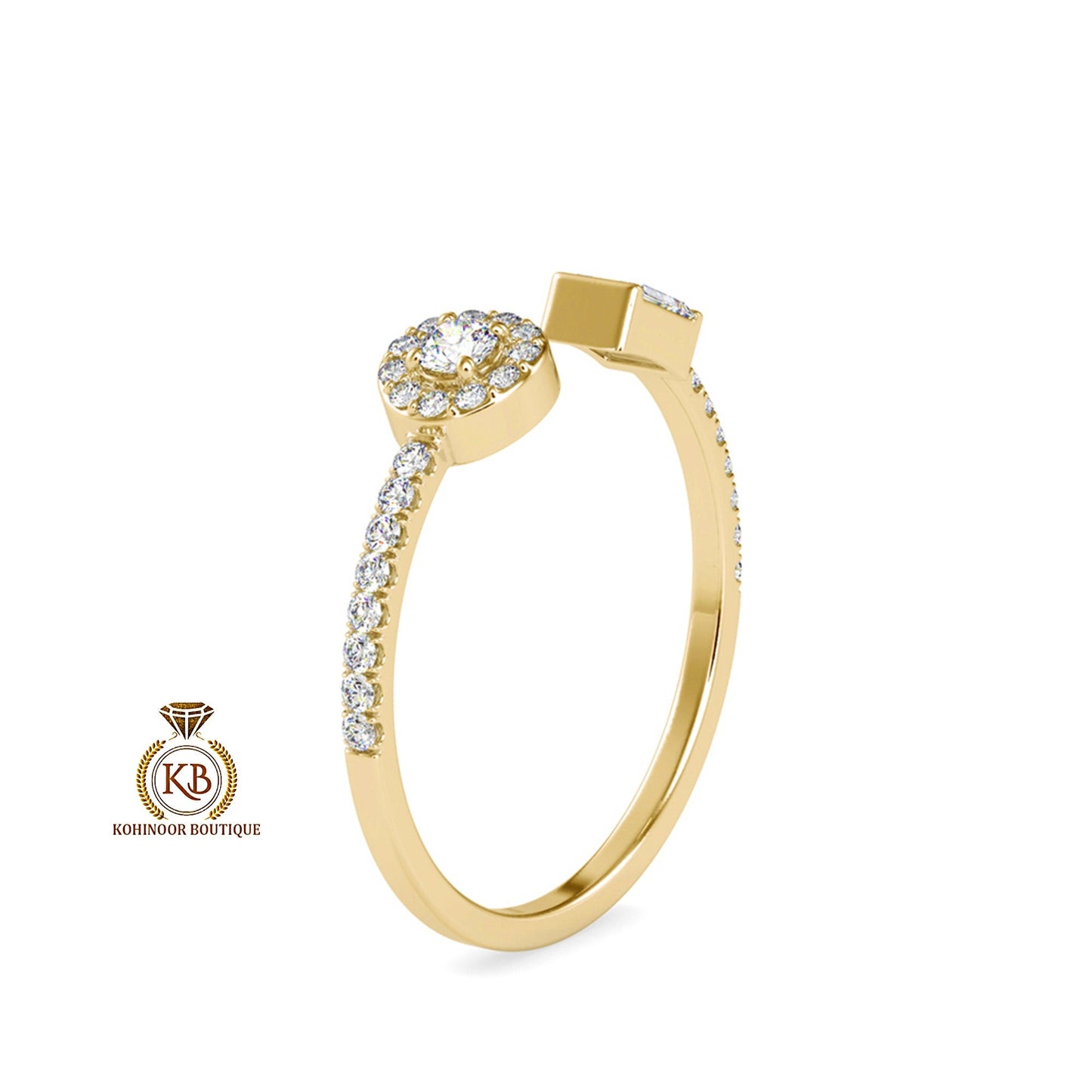 Baguette & Round open end Toi Et Moi Moissanite 2 stone engagement ring, Wedding Band, dainty proposal right hand ring