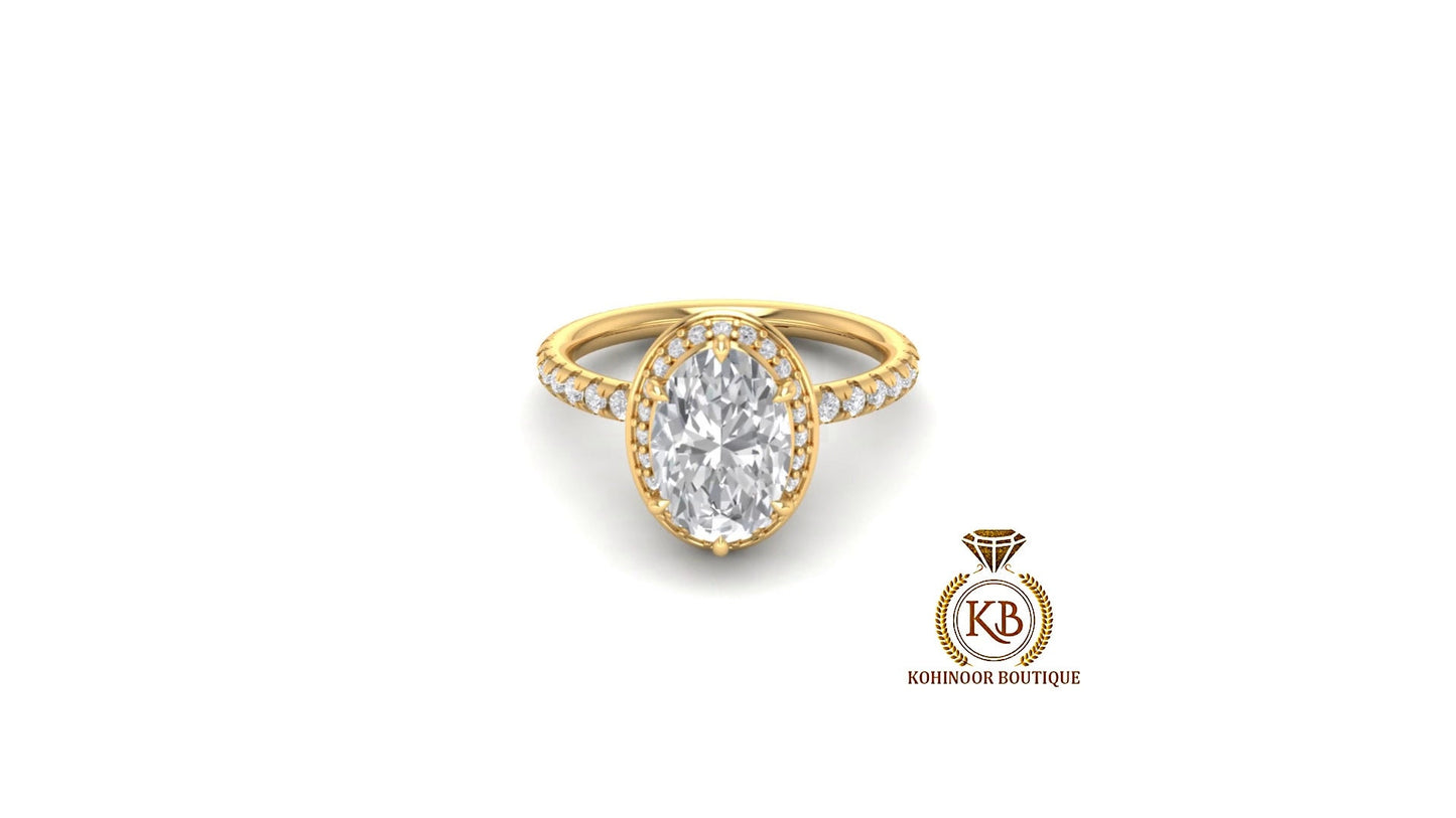 Vintage Oval Moissanite hidden double halo with U pave band Solitaire Engagement\Proposal\Anniversary\Promise Ring in 18k\14k\10k