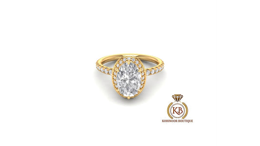 Vintage Oval Moissanite hidden double halo with U pave band Solitaire Engagement\Proposal\Anniversary\Promise Ring in 18k\14k\10k