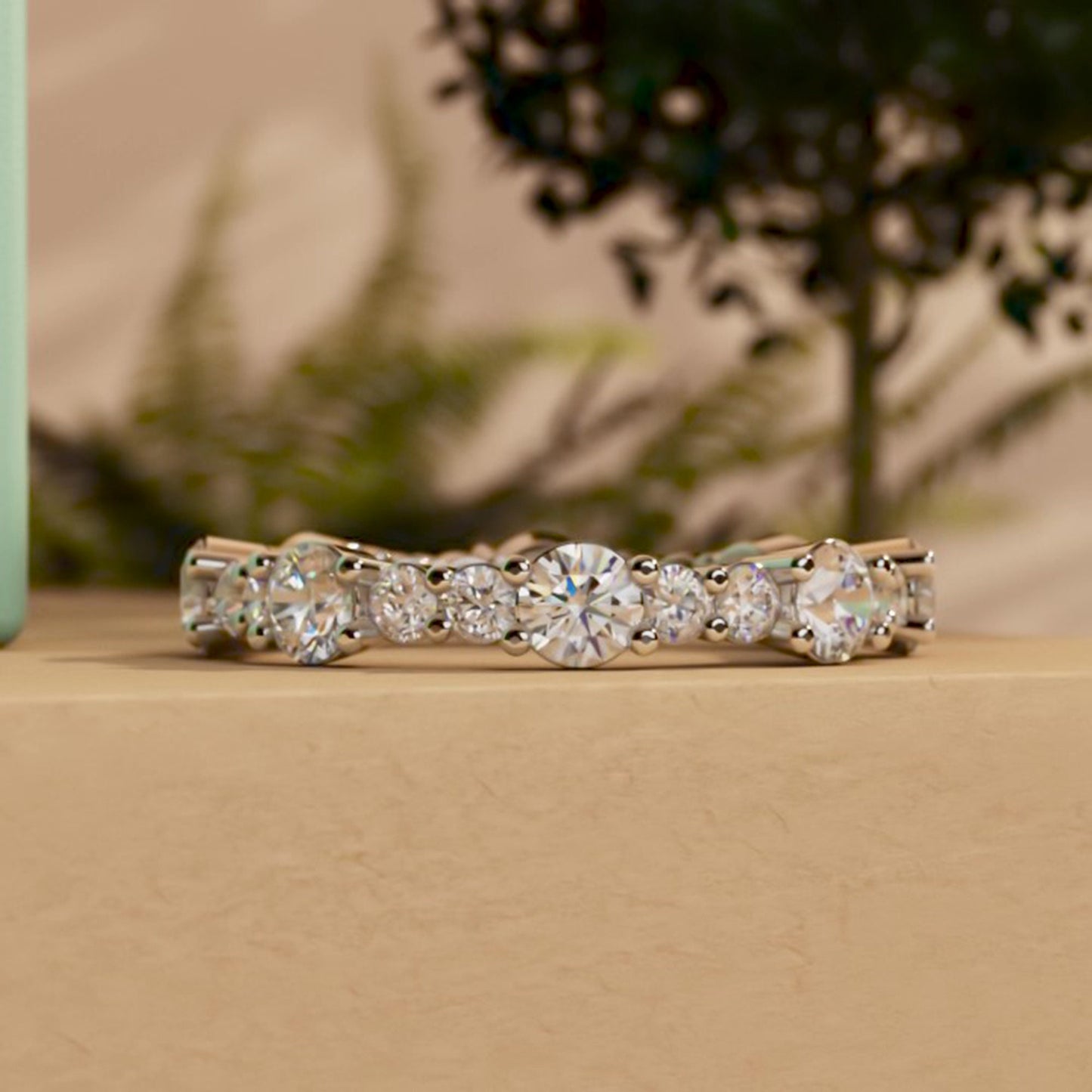 Round Cut Moissanite Wedding Band, stackable Bridal ring available in 18k\14k\10k and White\Yellow\Rose Gold, Silver, Platinum