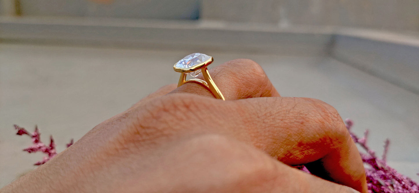 Old Mine Cut OMC Elongated Cushion Cut Moissanite invisible bezel Cathedral set Engagement Ring, Antique Bezel Set Ring, Proposal ring.