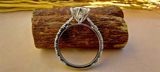 Tulip Lotus Prong French Pave Band Round Moissanite Solitaire Engagement Ring,flower basket  Promise\proposal Ring.