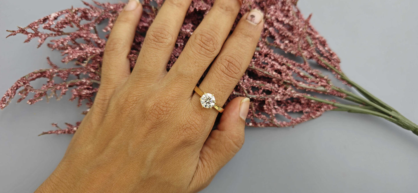 Tulip Lotus Prong Round Moissanite Solitaire Engagement Ring, flower basket  Promise\proposal Ring.