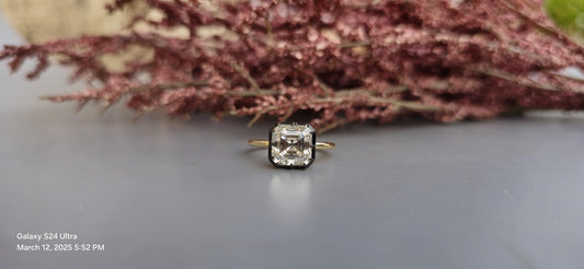 Asscher cut moissanite Button Back Georgian Cut Down Set blackened gold Solitaire Engagement ring, Ring for women, ring for her