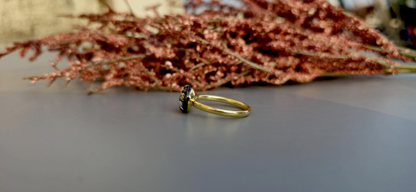 OEC Old European Cut Round Button Back Georgian Cut Down Set Moissanite Solitaire Engagement ring, ring for women, ring for her