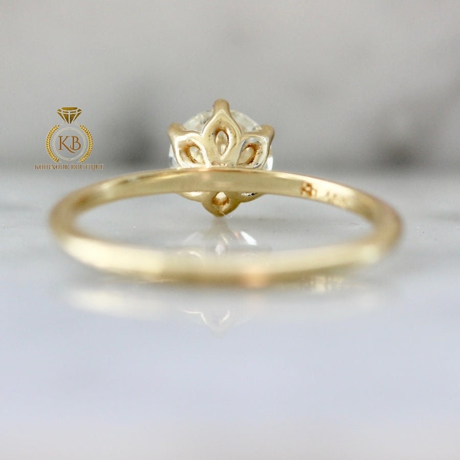 Tulip Basket set Old European Cut OEC Moissanite Solitaire Engagement Ring, Ring for her, Flower petal basket