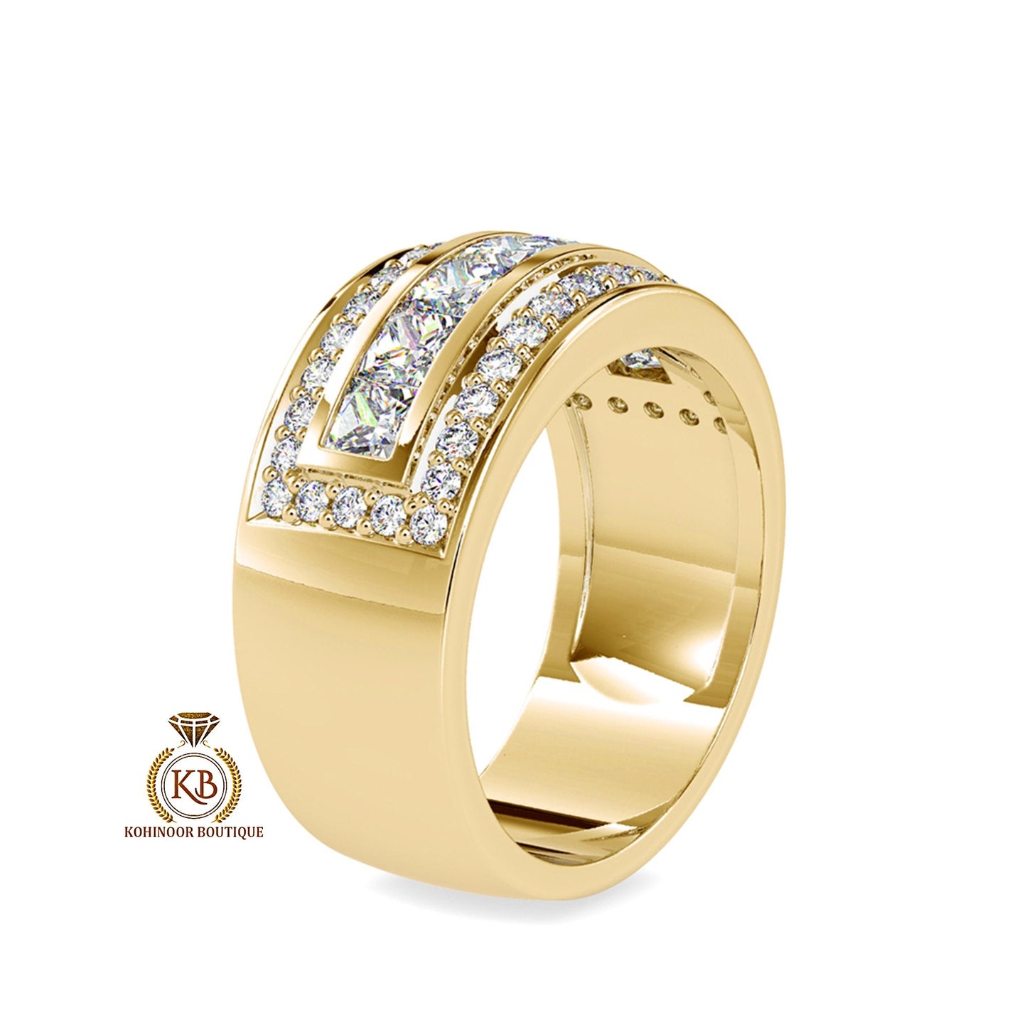 Channel set Princess & Round Cut Moissanite Engagement\Proposal\Anniversary\Wedding Ring for Men\Women\Unisex Band