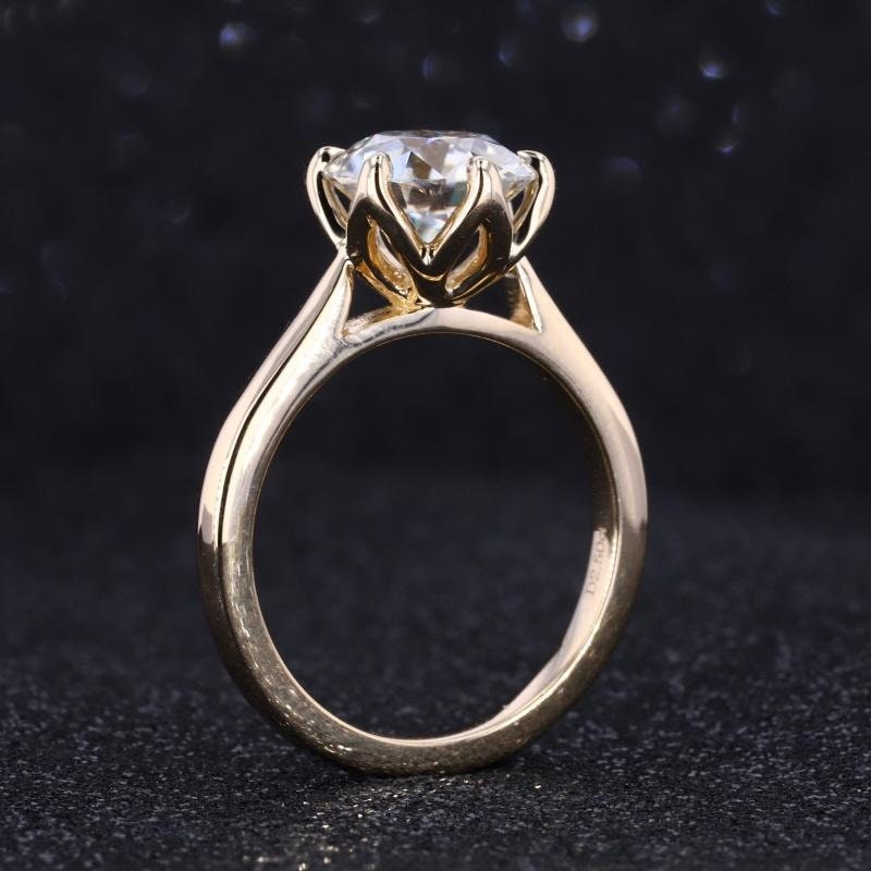 Round Old European Cut OEC Tulip Lotus Prong Bezel Cathedral Set Moissanite Solitaire Engagement Ring, flower basket  Promise\proposal Ring.