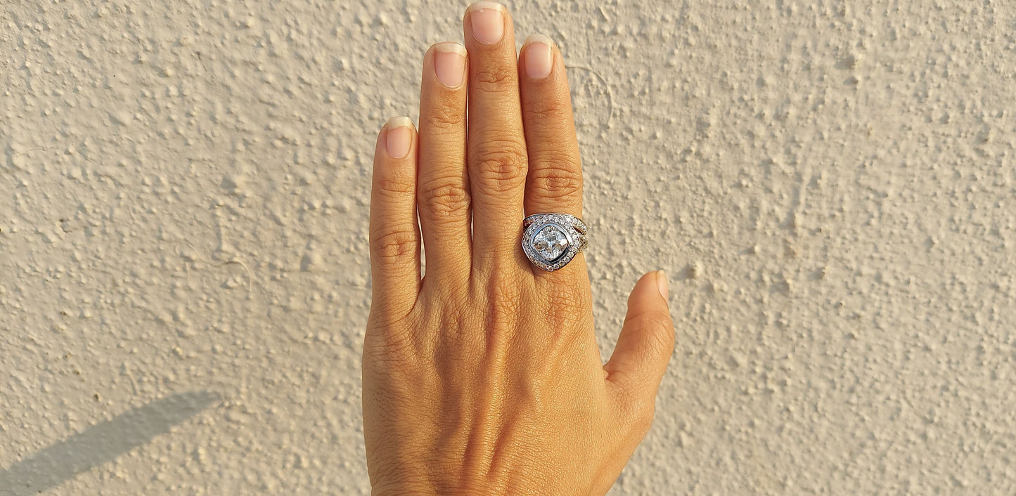 Kite set Cushion Cut Halo Moissanite ring with\without matching band, with side pave lattice band, Cathedral set engagement ring