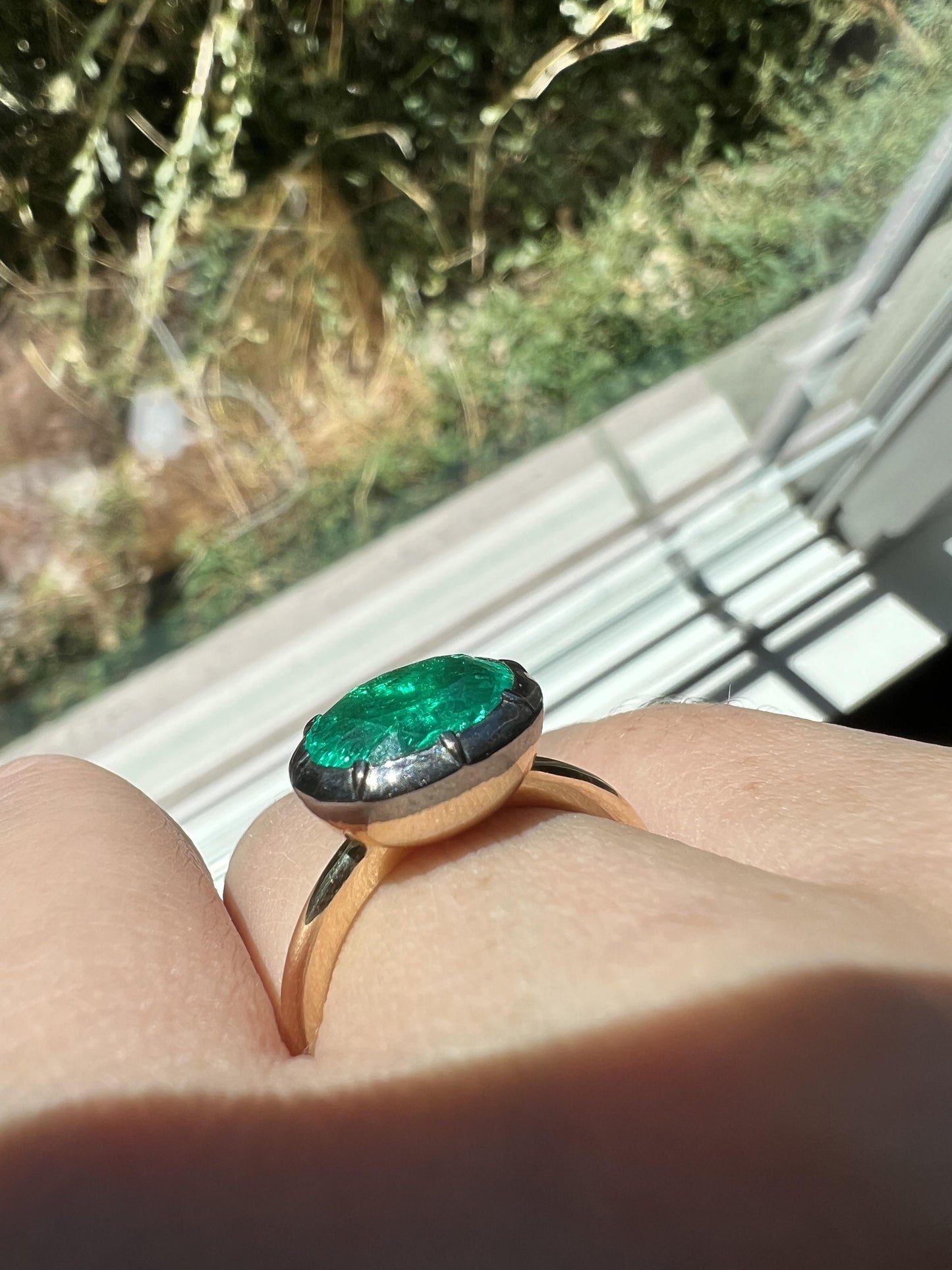 Lab Grown Hydro thermal Oval Emerald Button Back Georgian Cut Down Set Solitaire Engagement ring, Ring for her, Ring for Women