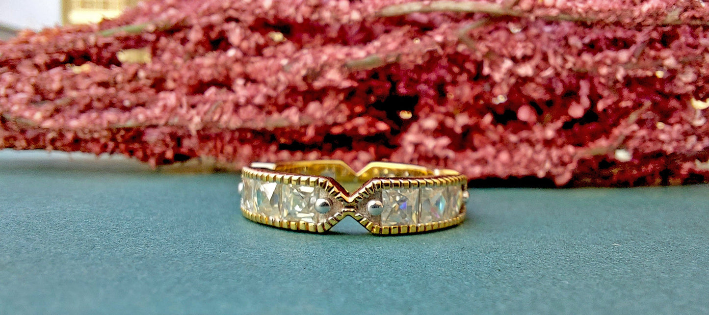 Vintage France\ French cut Moissanite Eternity Ring, wedding band, stackable ring, Princess cut Half\Full eternity band, Anniversary gift