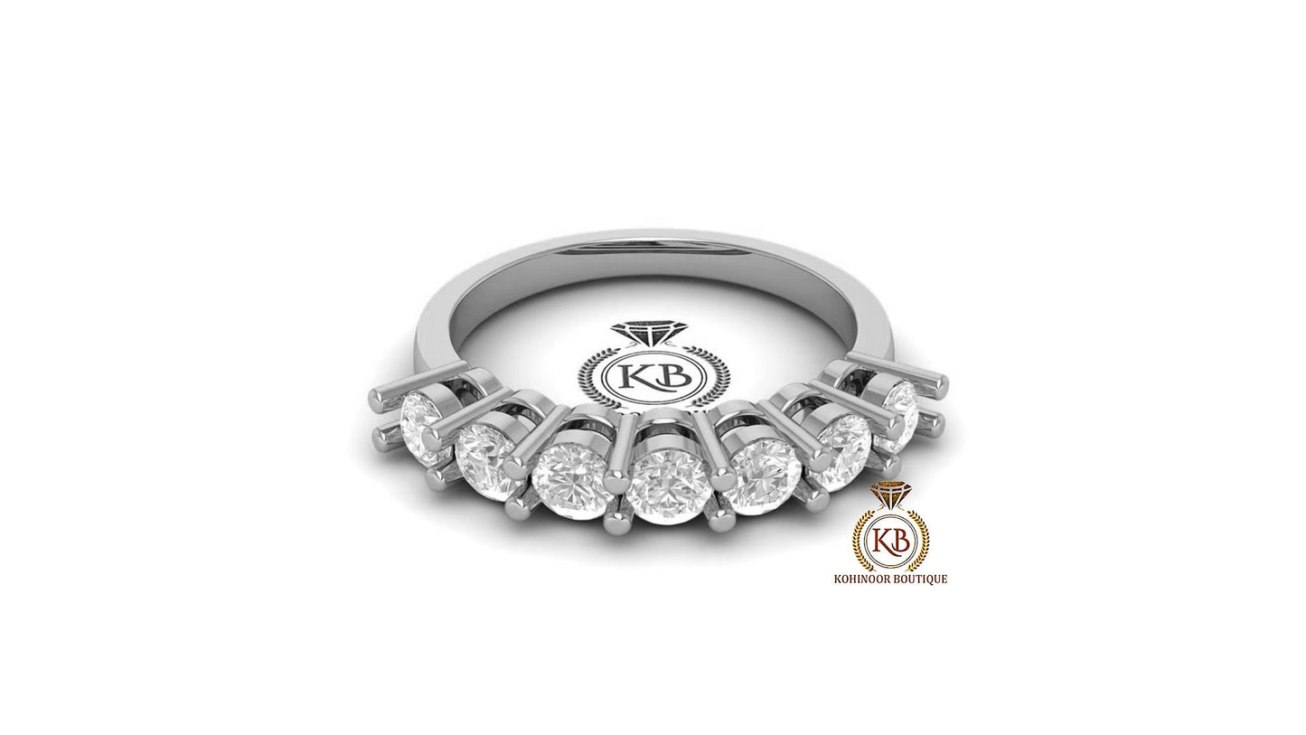 Round 7 stone Colorless Moissanite band, Anniversary gift, Wedding Band in 18k\14k\10k White\Yellow\Rose Gold