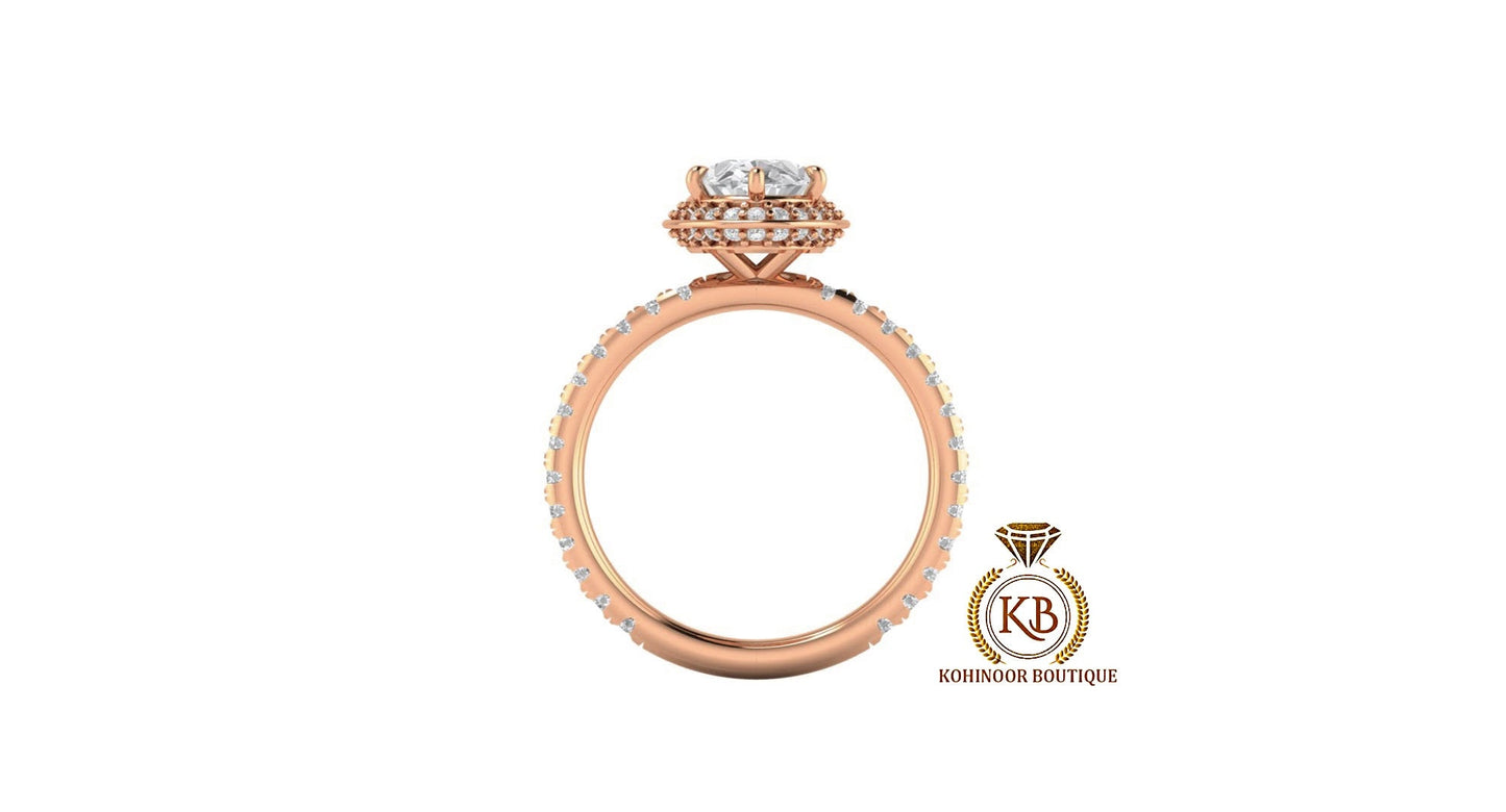 Vintage Oval Moissanite hidden double halo with U pave band Solitaire Engagement\Proposal\Anniversary\Promise Ring in 18k\14k\10k