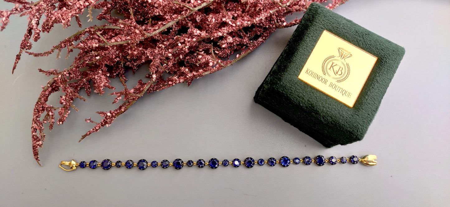 Georgian cut down button back set sapphire Tennis Bracelet, Bracelet for women, Bracelet for girls, Bracelet for her, Anniversary gift