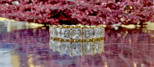Vintage France\ French cut Moissanite Eternity Ring, wedding band, stackable ring, Princess cut Half\Full eternity band, Anniversary gift