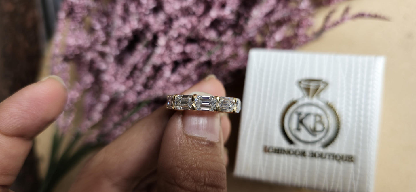 East West Set Emerald Cut Moissanite wedding band, ised in Full Eternity Ring,Stackable moissanite band,Anniversary Gift for wife